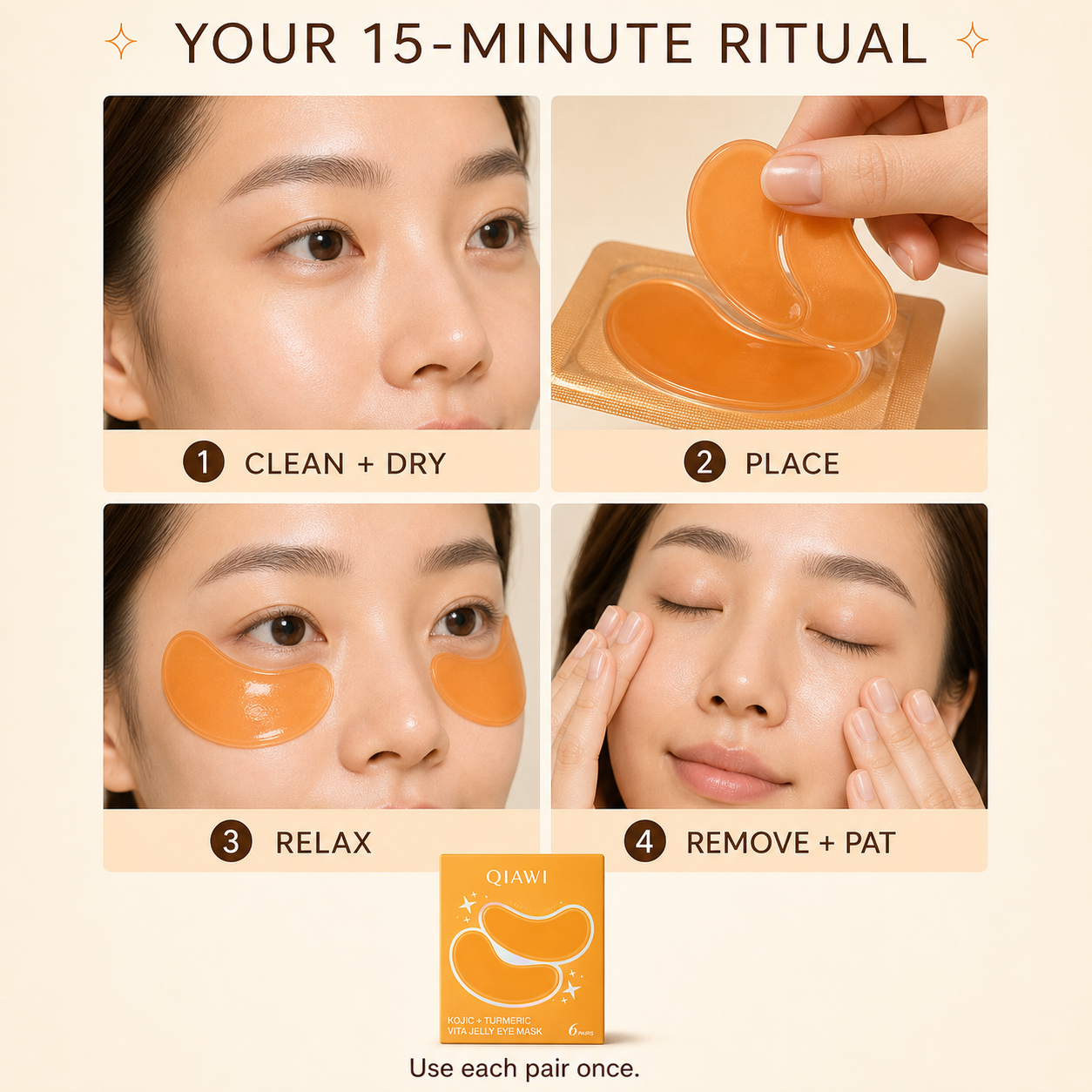 QIAWI Kojic + Turmeric Vita Jelly Eye Mask — 6 Pairs